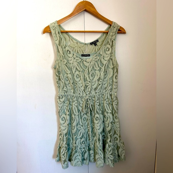 Women’s Mint Green Dress - Slip-dress with Lace Overlay - Size Medium - Picture 4 of 4
